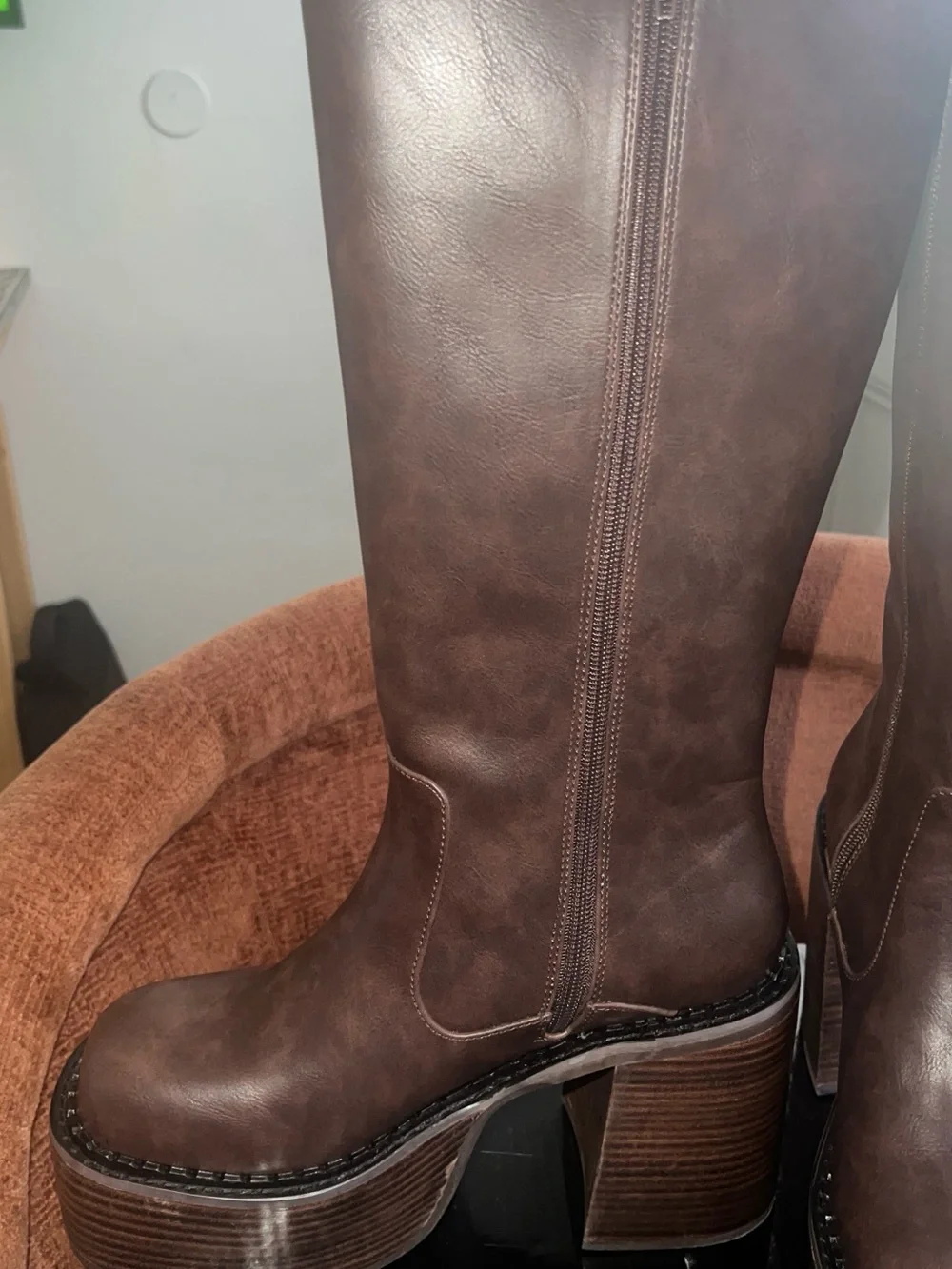 Women’s Brown Platform Knee-High Boots - Picture 3 of 7